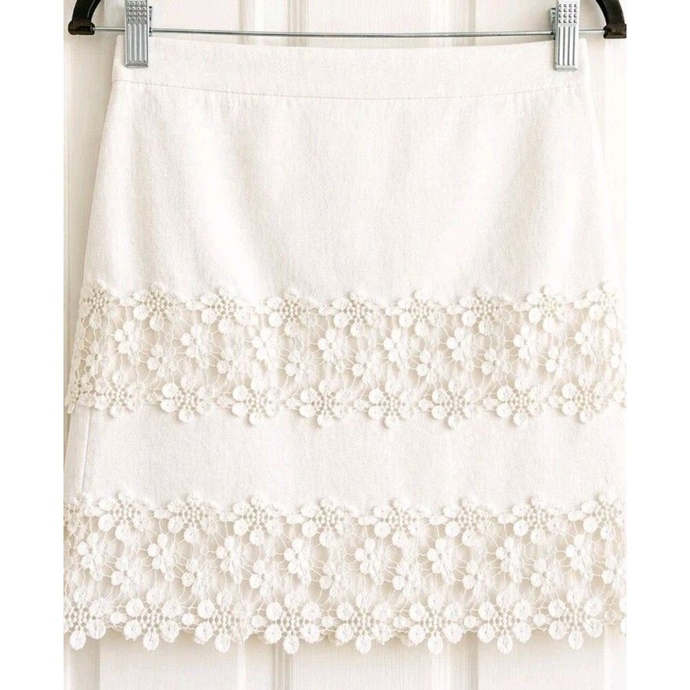 J.Crew Ivory Lace Trim Mini Skirt 4 Cotton Floral Eyelet Quiet Luxury Feminine